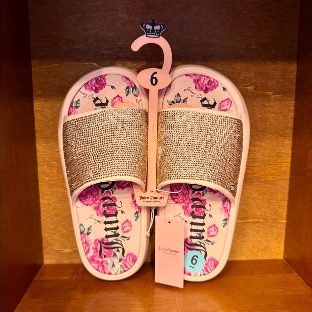 Juicy Couture Pink Slide Sandals with Glamorous Bling Design BNWT